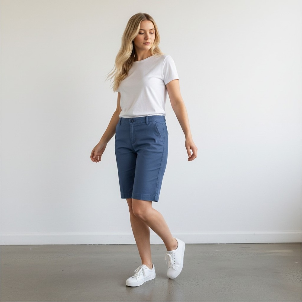 Style & Co Blue Bermuda Shorts Mid Rise Stretch Cotton Casual Preppy W Size 10